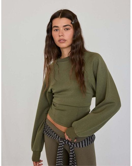 Stradivarius Green Soft-Touch Fitted Waist Sweatshirt