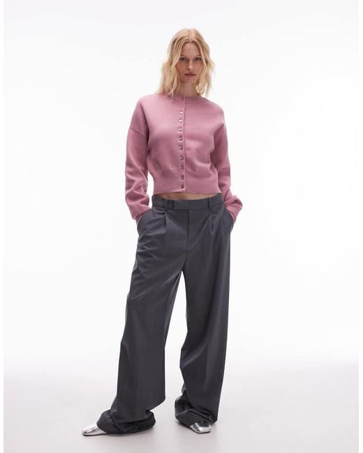 TOPSHOP Purple Knit Compact Fitted Waist Cardigan