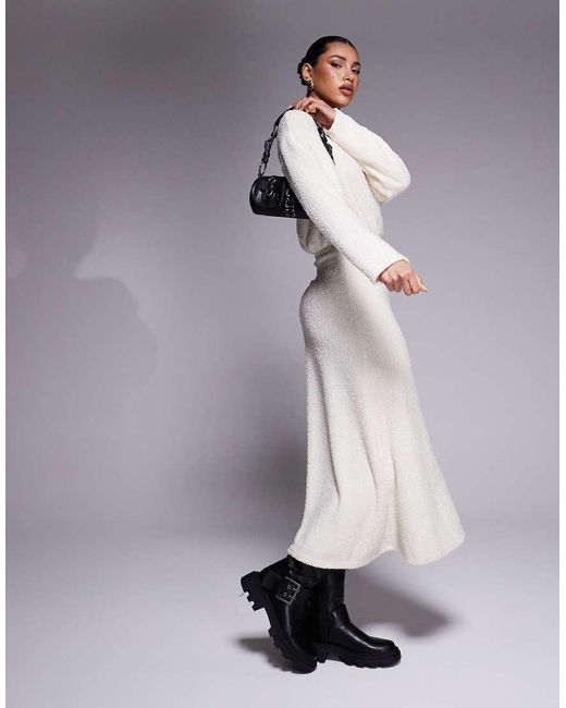 ASOS Gray Fluffy Long Sleeve Blouson Midi Dress