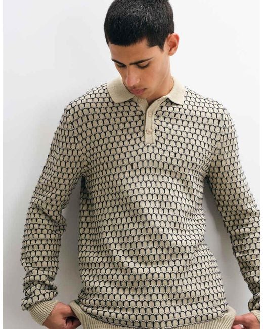 Blend Gray Geometric Knitted Polo Jumper for men