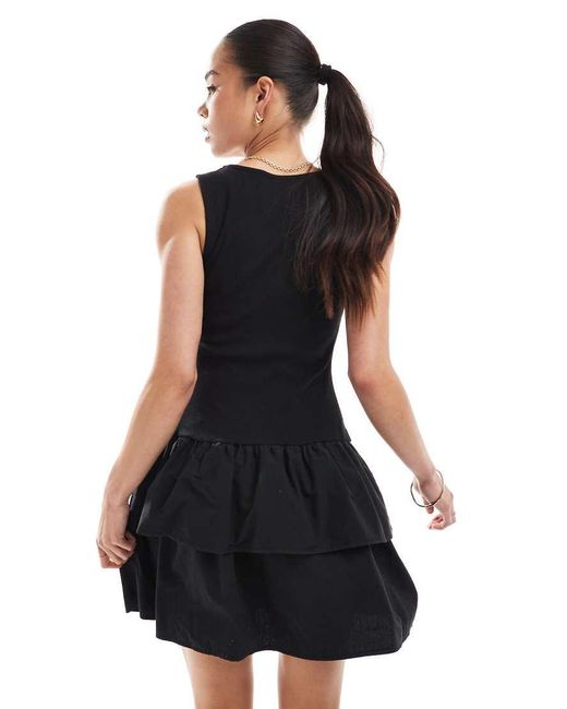 New Look Black Jersey Ribbed Tiered Skirt Mini Dress
