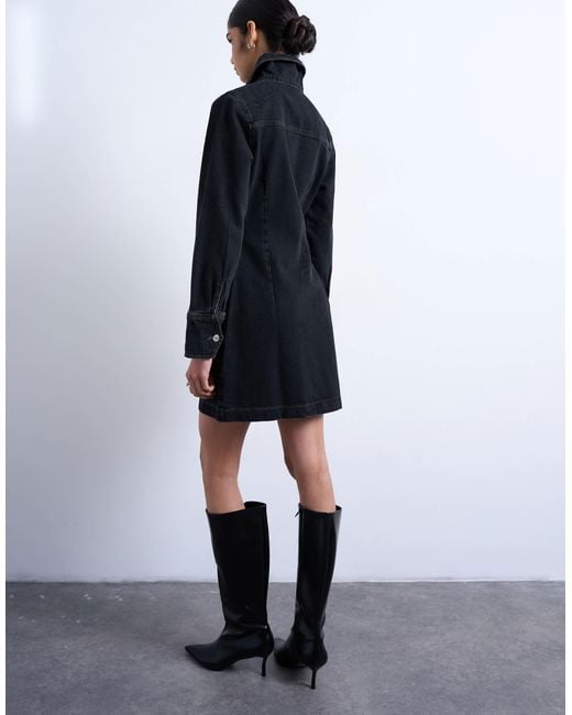 topshop white denim dress Topshop Buckle Wrap Midi Dress Women White Knee-length Dress Cotton