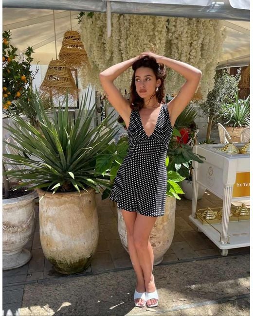 Princess Polly Blue Nellie Plunge Neck Tie Back Detail Mini Dress