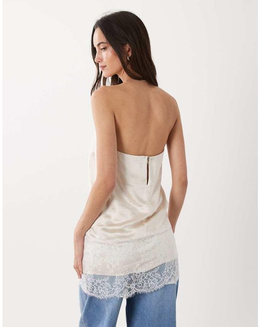 4th & Reckless White Satin Lace Trim Bandeau Top