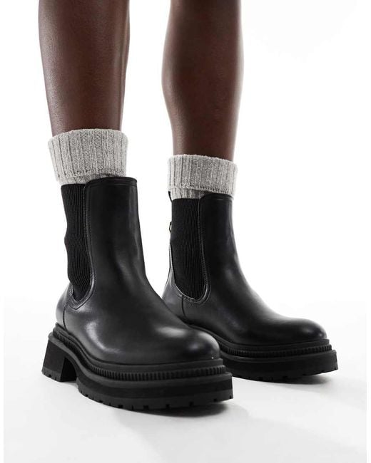 London Rebel Black Becky Chunky Mid Ankle Chelsea Boots