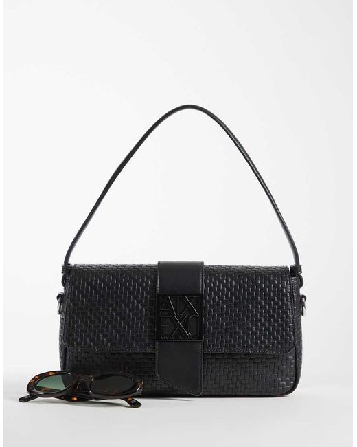 ARMANI EXCHANGE Black Susy Soft Woven Shoulder Bag