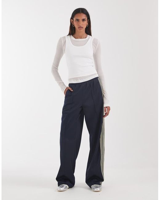 ONLY Blue Wide Leg Satin Pants With Side Stripe