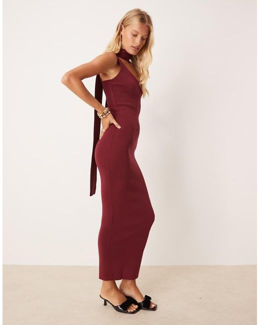 Pretty Lavish Red Scarf Neck Knit Maxi Dress