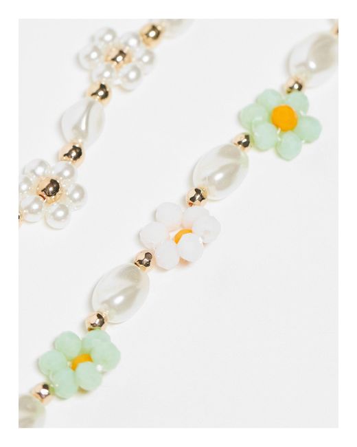 Pieces White – 2er-pack perlen-halsketten mit en gänseblümchen-perlen