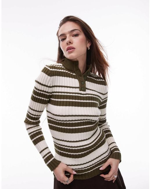TOPSHOP Black Knitted Stripe Button Up Long Sleeve Jumper