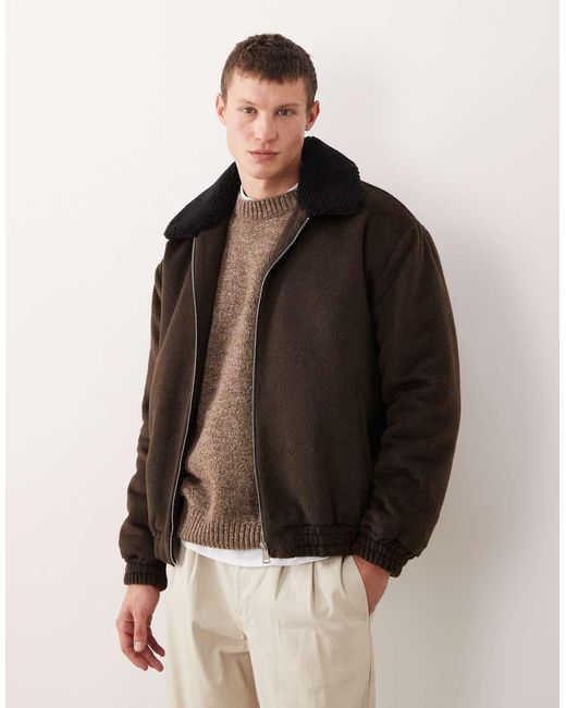 ASOS Harrington Jack Met Wollook En Borgkraag in het Black voor heren