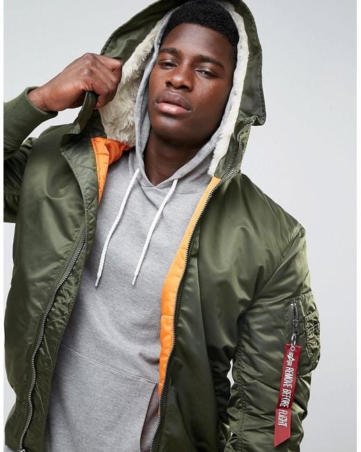 Alpha Industries Ma-1 Hooded Insulated Bomber Jacket Borg Lined Hood In Sage  in Green for Men | Lyst