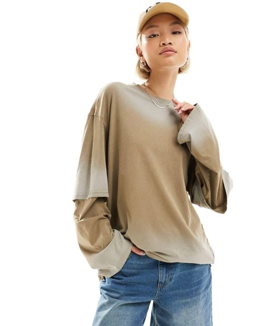 Weekday Natural Super Oversized Layered Long Sleeve Top
