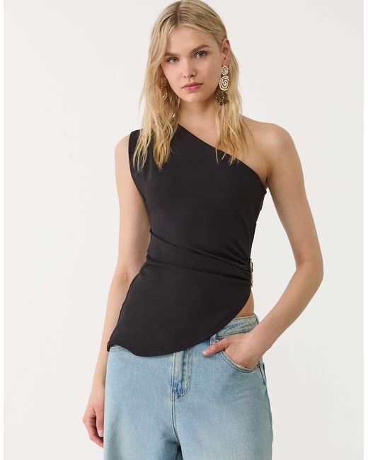 Stradivarius Blue Asymmetric Top With Buckle Detail