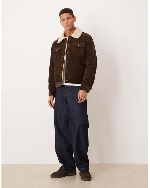Mango Brown 100% Cotton Cord Jacket With Borg Collar for men