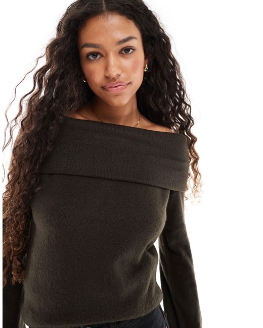 Pull à épaules dénudées - chocolat Threadbare en coloris Black