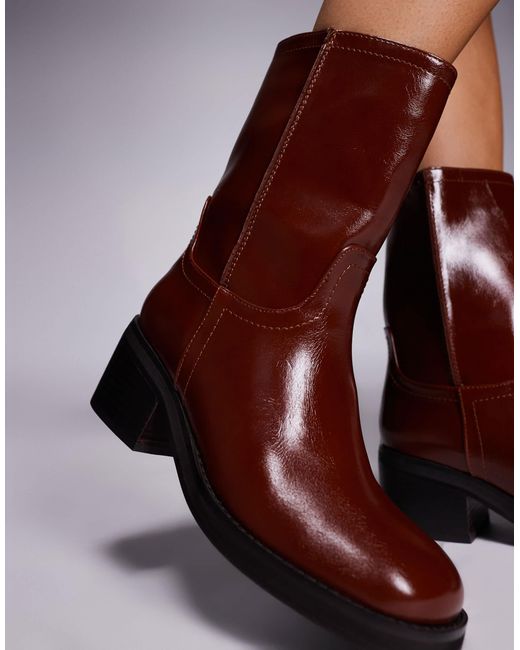 River Island Brown Block Heeled Calf Boot