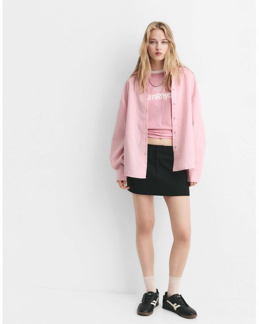 Pull&Bear Pink – gestreifte hemdbluse aus popeline