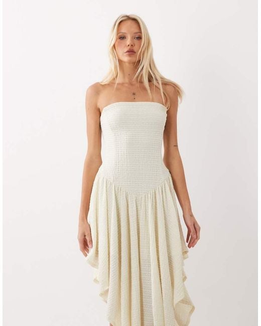 ASOS Natural Textured Midi Dress With High Low Hem