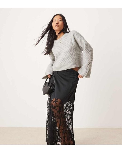 River Island White River Island Satin Midi Skirt With Lace Hem