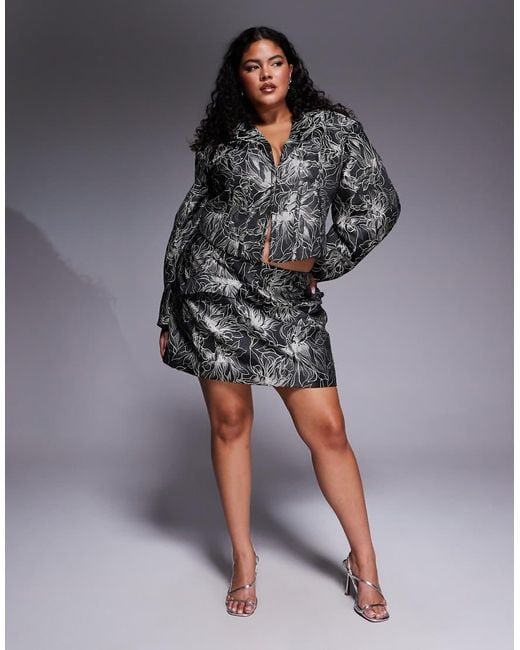 ASOS Gray Curve Jacquard Sculpted Blazer