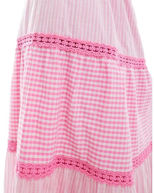 Miss Selfridge Pink – maxirock mit vichy-karo- und streifenmix