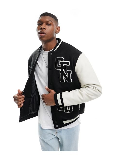 Good For Nothing Black Logo Varsity Jacket for men