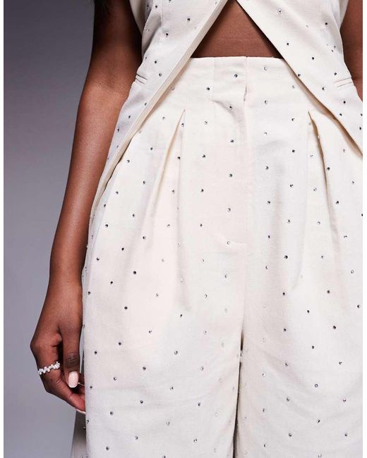 ASOS Purple Co-Ord Hotfix Embellished Linen Wide Leg Trouser