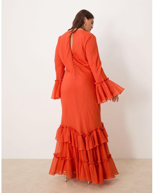 ASOS Red Asos design curve – gestuftes, langärmliges chiffon-maxikleid