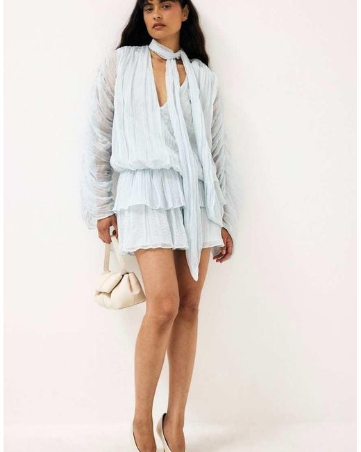 NA-KD Gray Scarf Detail Long Sleeve Mini Dress