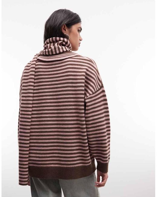 Daisy Street Brown Oversized Stripy Knit Jumper With Collar
