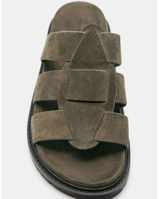 Pull&Bear – ledersandalen in Green für Herren