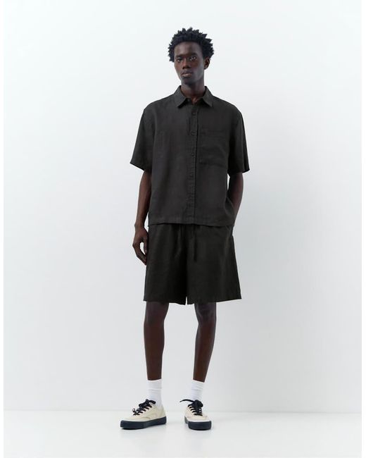 Pull&Bear Black 100% Linen Shorts for men