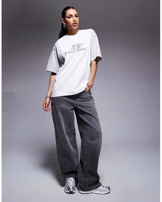 Courtside Gray Motif Detail Raglan Top