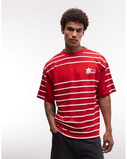 ASOS Red Oversized Cut And Sew T-shirt With Chest Graphic for men