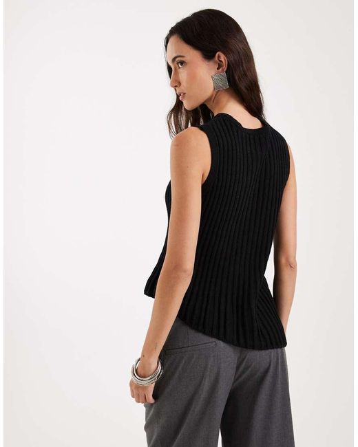 ASOS Black Knitted Cinched Pleated Asymmetric Top