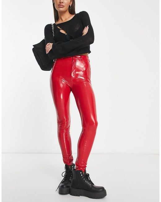 Pull&Bear Red Skinny Vinyl Trousers