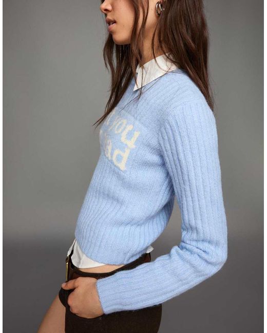 Bershka Blue Printed Knit Jumper