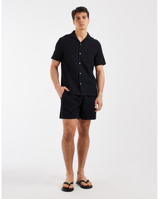 ASOS Black Waffle Textured Mid Length Shorts for men