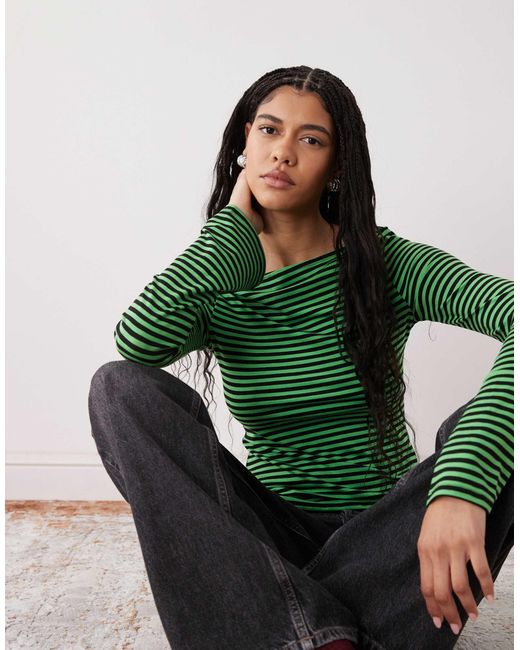 Rahtech Weekday Weekday Annie Soft Boat Neck Long Sleeve Top in Green | Lyst