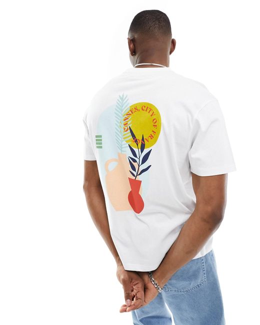 T-shirt coupe carrée à imprimé cannes Another Influence pour homme en coloris White