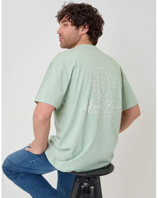 Threadbare Green Oversized Graphic Cotton T-Shirt for men
