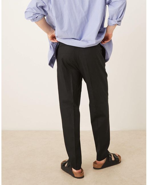 ASOS Black Smart Relaxed Tapered Fit Linen Blend Pants With Front Pleat for men