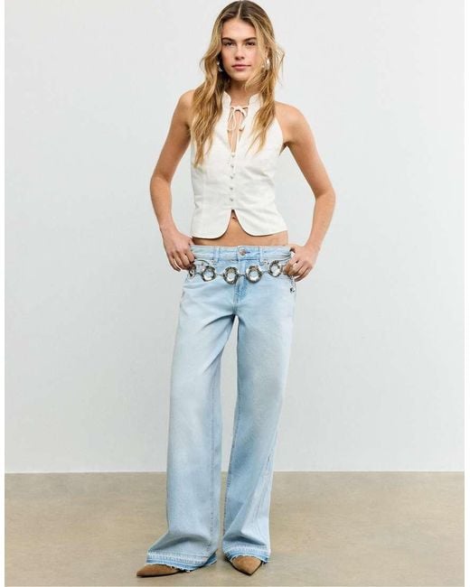 Stradivarius White Qipao Halter Button Top