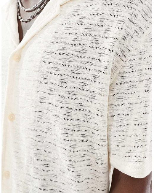 Bershka White Sqaure Knitted Textured Shirt for men