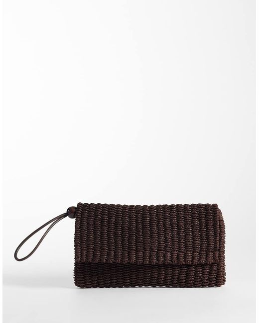 Mango White Raffia Clutch Bag