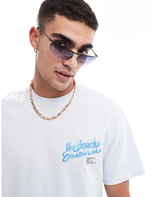 Bershka White Beach Back Printed T-shirt for men