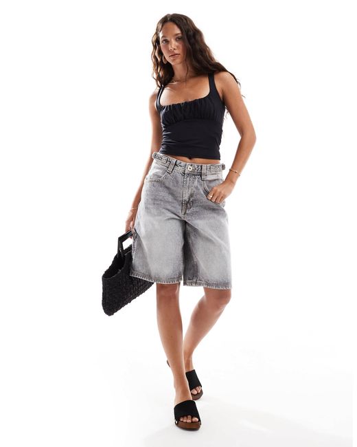 Stradivarius Black Ruched Bust Top