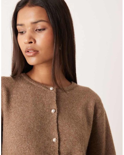 Jdy Brown Pearl Buttons Short Sleeve Cardigan