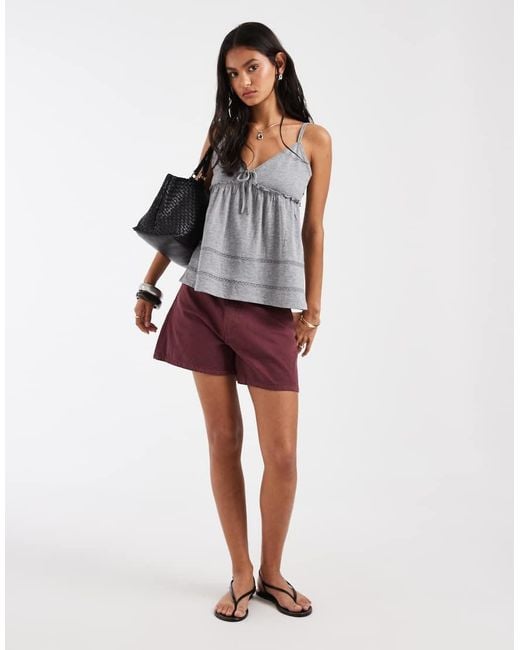 Hollister Gray Tie Front Babydoll Cami Top